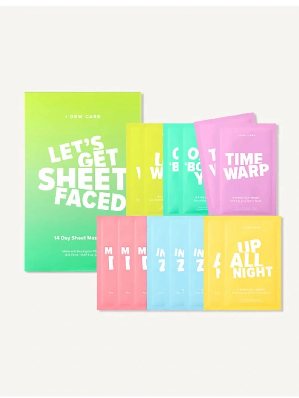 NWT I Dew Care Let's Get Sheet Faced Sheet Mask 14 piece Set